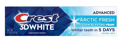 Crest 3D White Fluoride Anticavity Whitening Toothpaste, Advanced Artic Fresh, 3.3 Ounces, 1 Pack