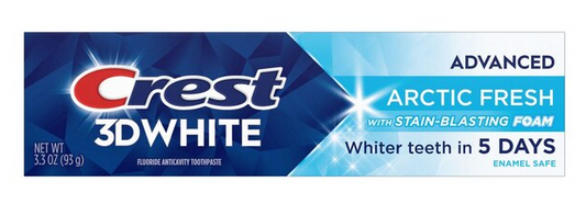 Crest 3D White Fluoride Anticavity Whitening Toothpaste, Advanced Artic Fresh, 3.3 Ounces, 1 Pack