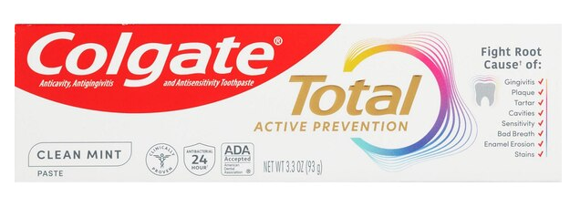 Colgate Total Active Prevention Toothpaste, Clean Mint, 3.3 OZ