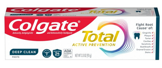 Colgate Total Anticavity, Antigingivitis, and Antisensitivity Deep Clean Toothpaste with Stannous Fluoride, 3.4 OZ