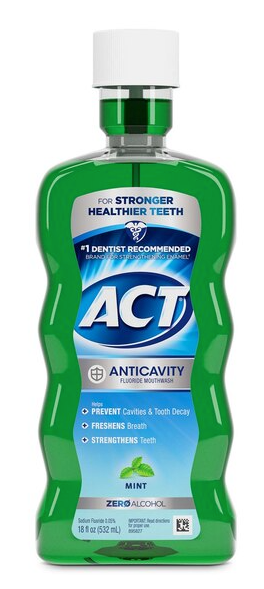 ACT Anticavity Zero-Alcohol Fluoride Mouthwash, Mint, 18 OZ