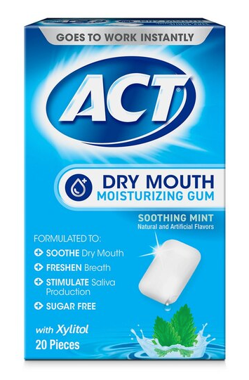ACT Dry Mouth Moisturizing Gum, Soothing Mint, 20 CT