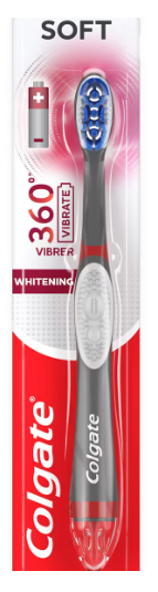 Colgate 360 Vibrate Whitening Battery Powered Electric Toothbrush with Soft Bristles, 1 Pack