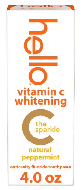 hello Vitamin C Teeth Whitening Toothpaste with Fluoride - Peppermint - 4oz: Dye-Free, Paraben-Free, Vegan, Gluten-Free