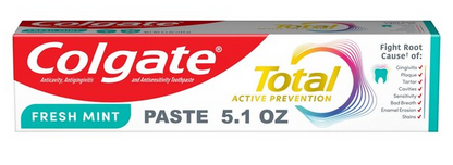 Colgate Total Active Prevention Toothpaste, Fresh Mint, 5.1 OZ